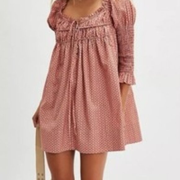 Free People Babydoll Mini Dress XS | Puff Sleeve Peasant Print - Picture 4 of 8